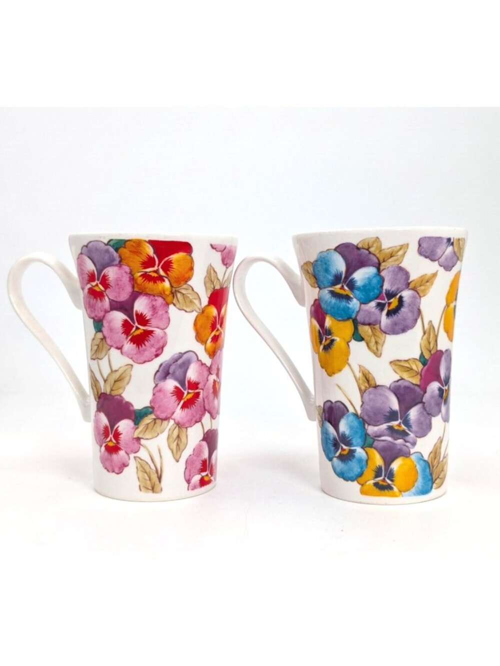 Roy Kirkham Fine Bone China Floral Mugs Pansy Pattern Vintage 2001 Set Of 2